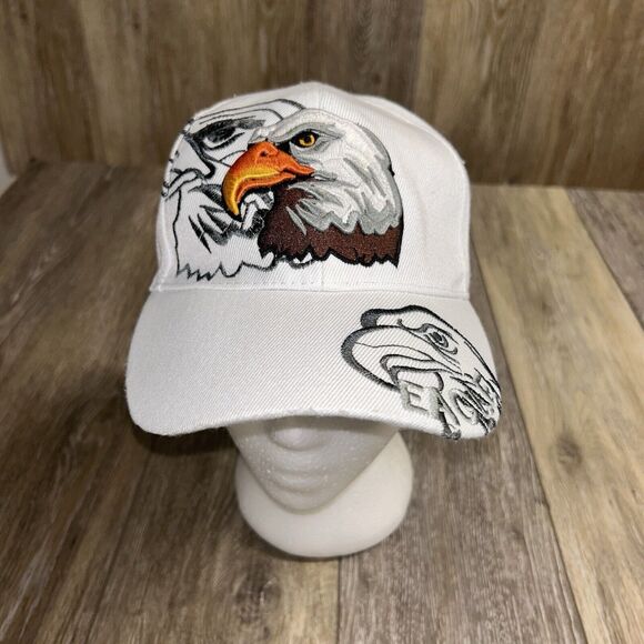 Waving USA American Bald Eagle White Embroidered Baseball Cap Hat 100% Cotton - Picture 1 of 11